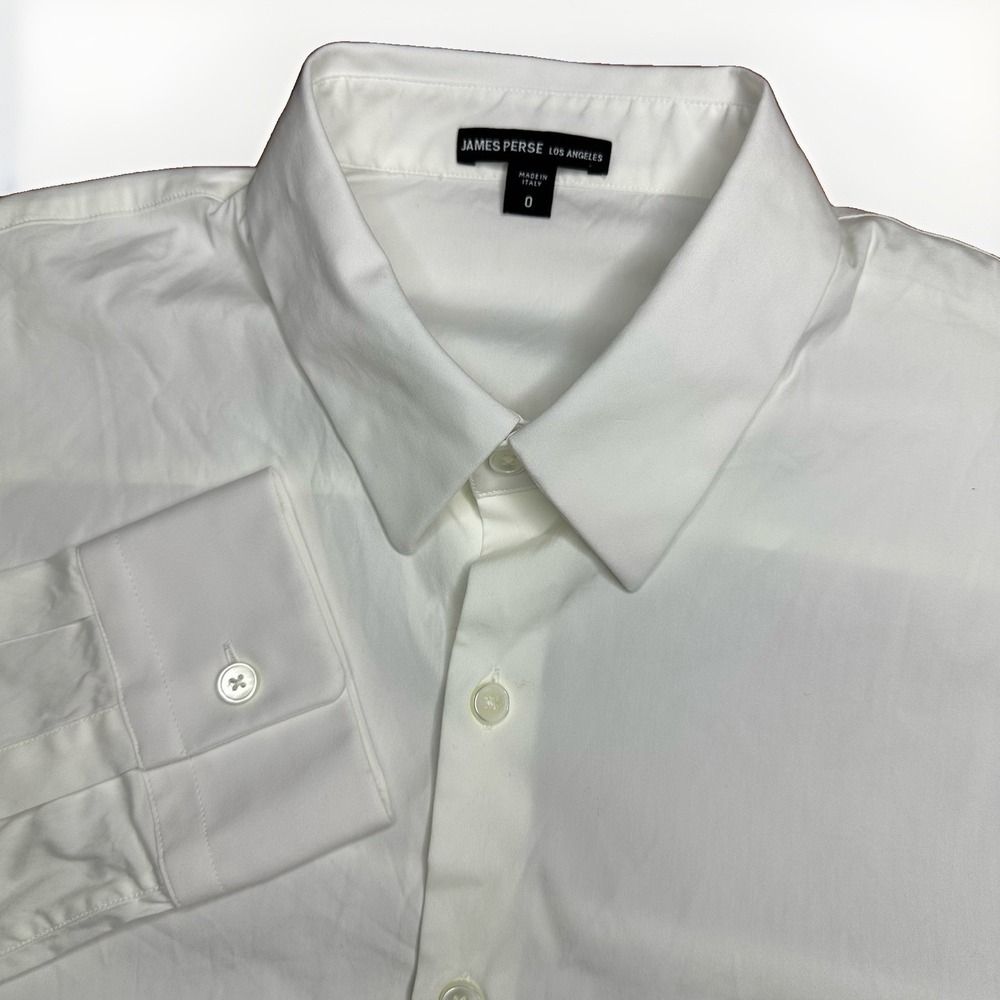 Standard James Perse Matte Stretch Poplin Dress Shirt Mens XS/0 White Italy